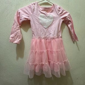 Girls Pink Tulle Dress Size 4T The Children's Place Sequin Heart Long Sleeve